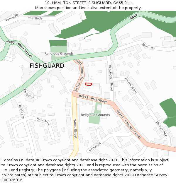 19, HAMILTON STREET, FISHGUARD, SA65 9HL: Location map and indicative extent of plot