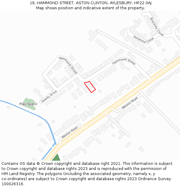 19, HAMMOND STREET, ASTON CLINTON, AYLESBURY, HP22 0AJ: Location map and indicative extent of plot