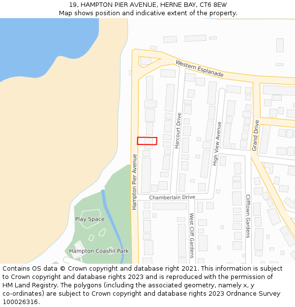 19, HAMPTON PIER AVENUE, HERNE BAY, CT6 8EW: Location map and indicative extent of plot