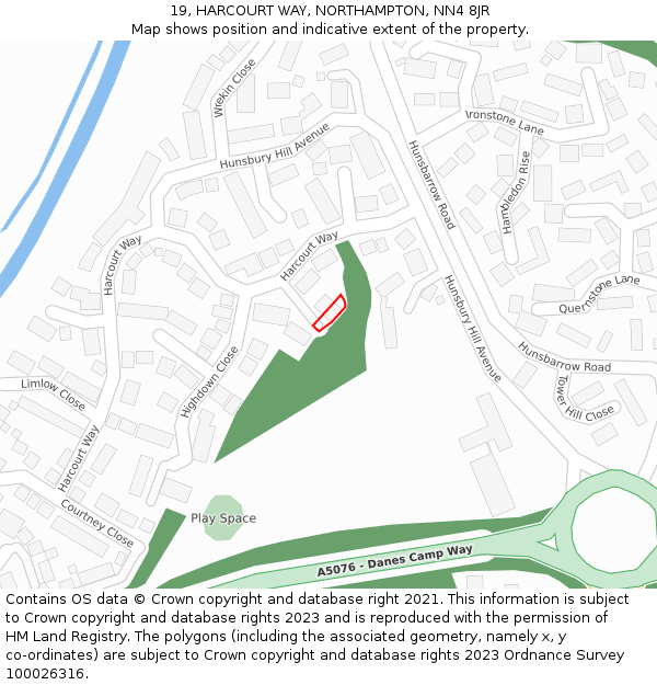 19, HARCOURT WAY, NORTHAMPTON, NN4 8JR: Location map and indicative extent of plot