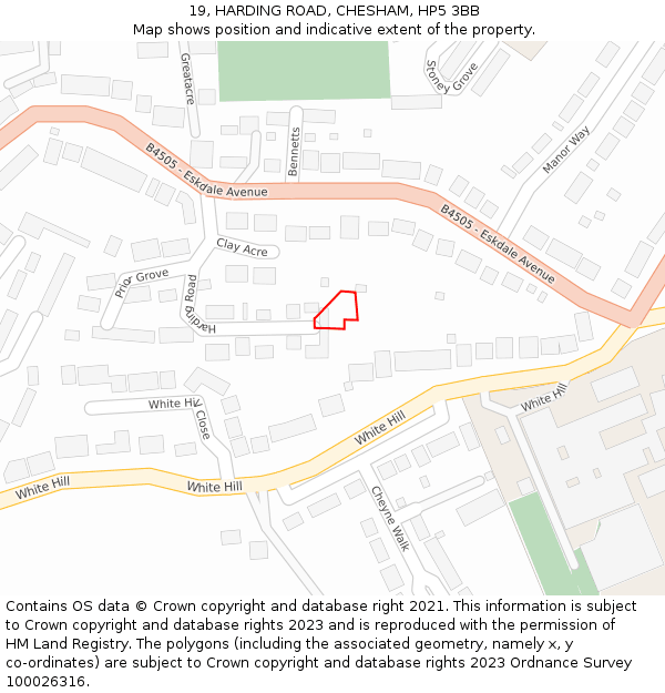 19, HARDING ROAD, CHESHAM, HP5 3BB: Location map and indicative extent of plot