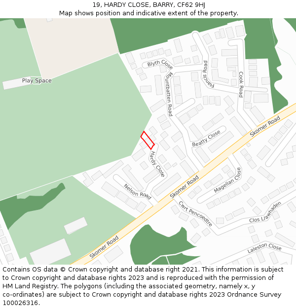 19, HARDY CLOSE, BARRY, CF62 9HJ: Location map and indicative extent of plot