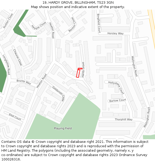 19, HARDY GROVE, BILLINGHAM, TS23 3GN: Location map and indicative extent of plot