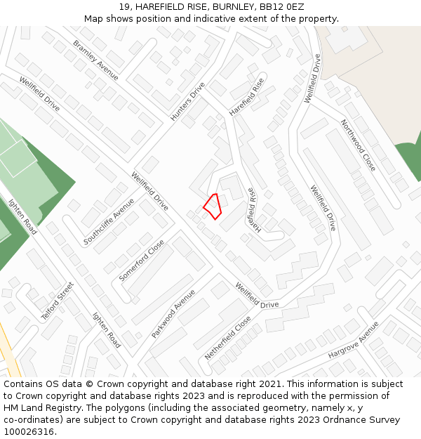 19, HAREFIELD RISE, BURNLEY, BB12 0EZ: Location map and indicative extent of plot