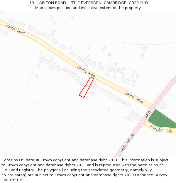 19, HARLTON ROAD, LITTLE EVERSDEN, CAMBRIDGE, CB23 1HB: Location map and indicative extent of plot