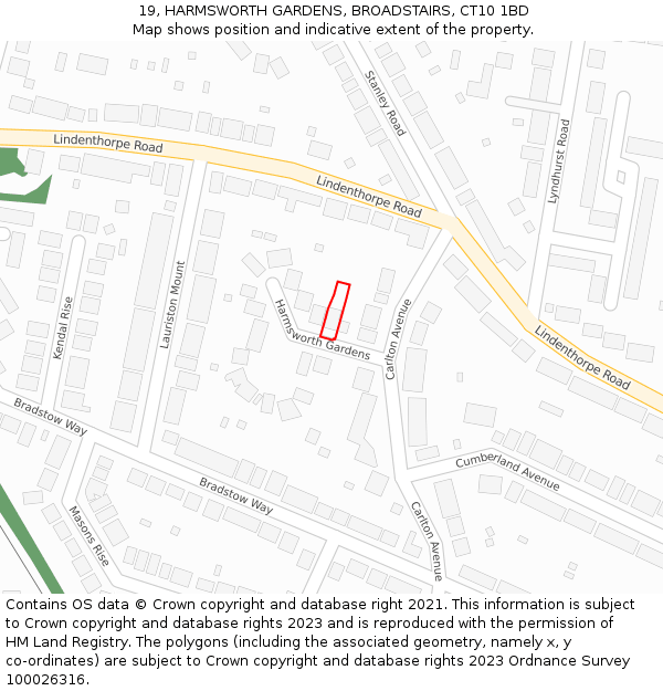 19, HARMSWORTH GARDENS, BROADSTAIRS, CT10 1BD: Location map and indicative extent of plot