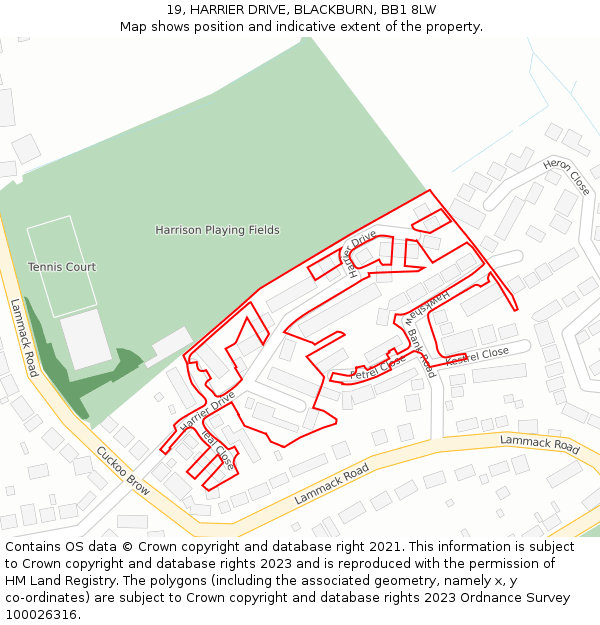 19, HARRIER DRIVE, BLACKBURN, BB1 8LW: Location map and indicative extent of plot