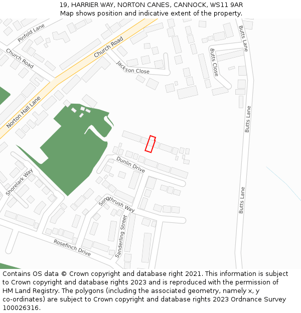 19, HARRIER WAY, NORTON CANES, CANNOCK, WS11 9AR: Location map and indicative extent of plot
