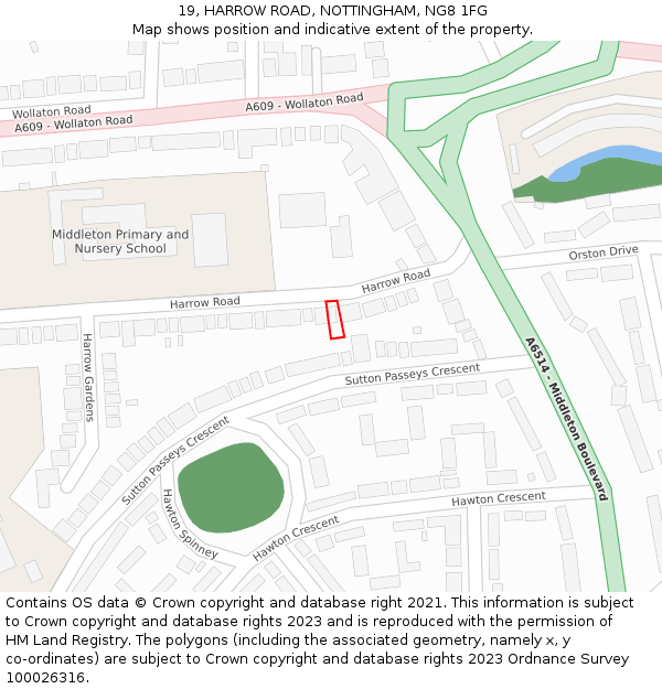 19, HARROW ROAD, NOTTINGHAM, NG8 1FG: Location map and indicative extent of plot