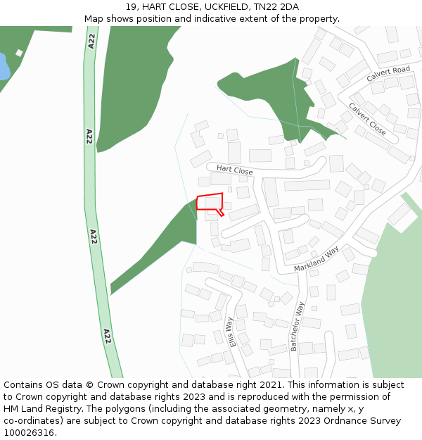 19, HART CLOSE, UCKFIELD, TN22 2DA: Location map and indicative extent of plot