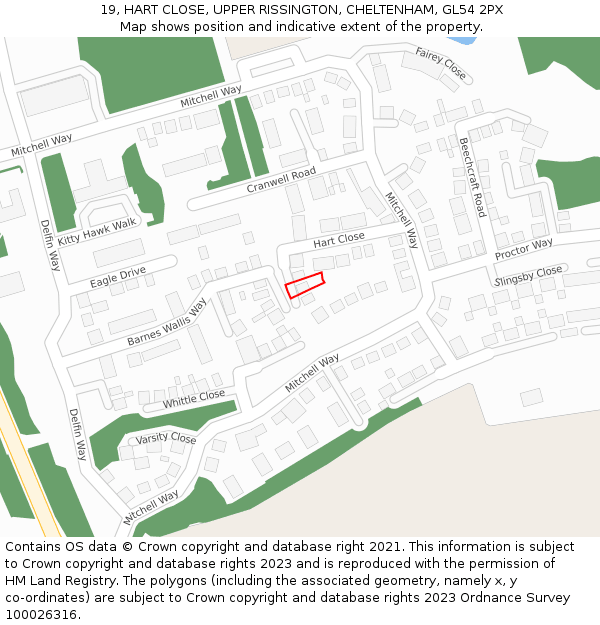 19, HART CLOSE, UPPER RISSINGTON, CHELTENHAM, GL54 2PX: Location map and indicative extent of plot