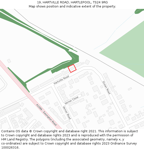 19, HARTVILLE ROAD, HARTLEPOOL, TS24 9RG: Location map and indicative extent of plot