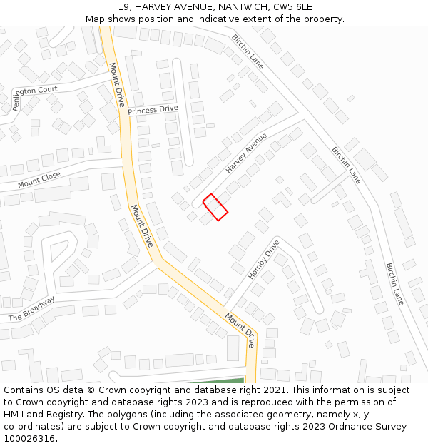 19, HARVEY AVENUE, NANTWICH, CW5 6LE: Location map and indicative extent of plot