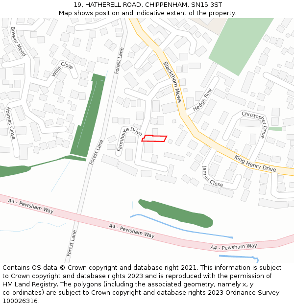 19, HATHERELL ROAD, CHIPPENHAM, SN15 3ST: Location map and indicative extent of plot