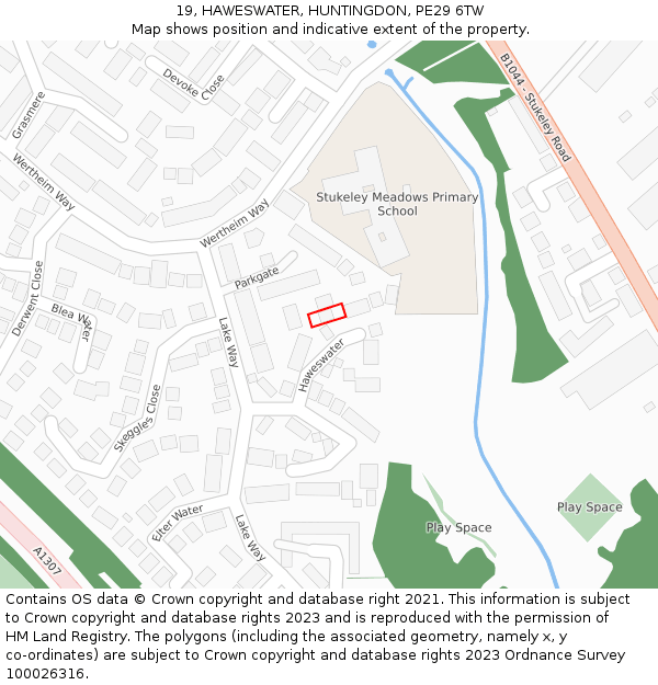 19, HAWESWATER, HUNTINGDON, PE29 6TW: Location map and indicative extent of plot