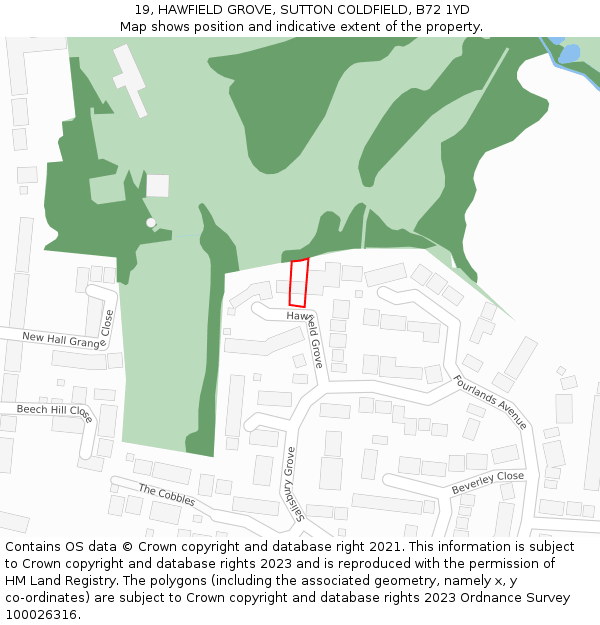 19, HAWFIELD GROVE, SUTTON COLDFIELD, B72 1YD: Location map and indicative extent of plot