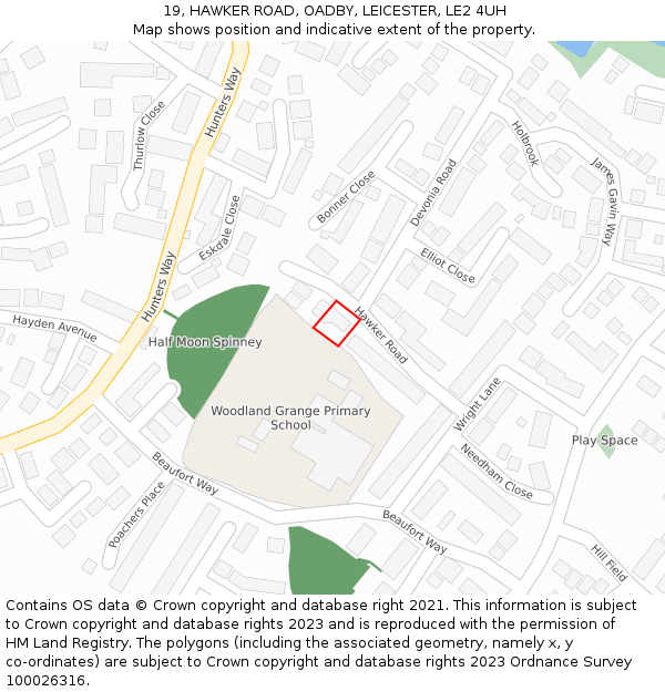 19, HAWKER ROAD, OADBY, LEICESTER, LE2 4UH: Location map and indicative extent of plot