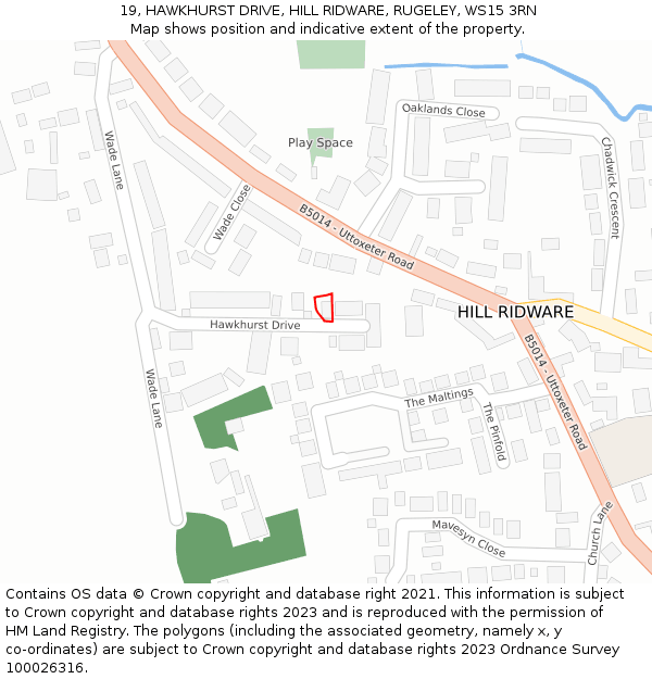 19, HAWKHURST DRIVE, HILL RIDWARE, RUGELEY, WS15 3RN: Location map and indicative extent of plot