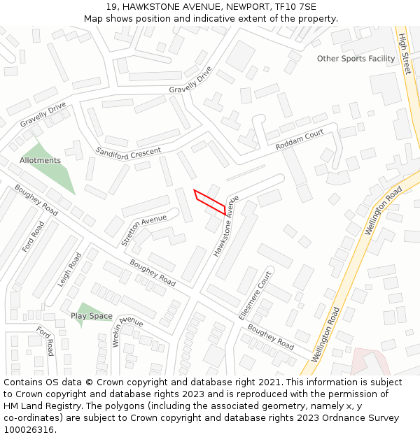 19, HAWKSTONE AVENUE, NEWPORT, TF10 7SE: Location map and indicative extent of plot