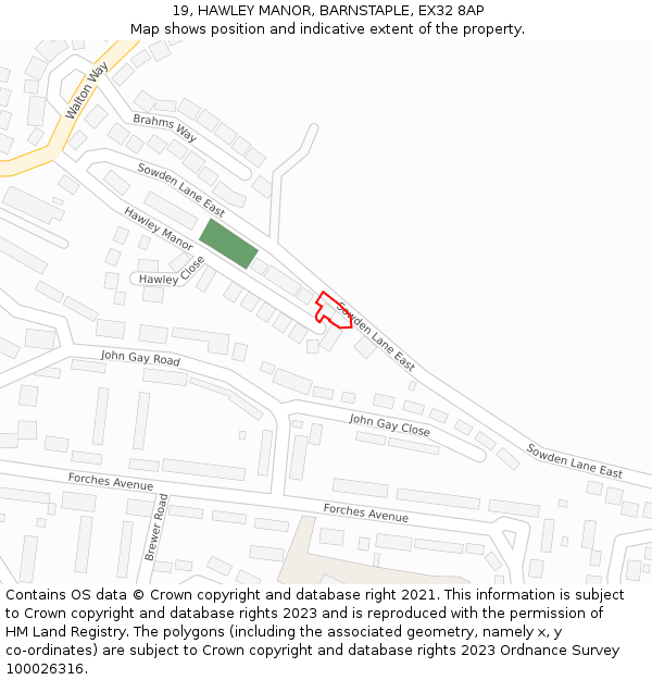 19, HAWLEY MANOR, BARNSTAPLE, EX32 8AP: Location map and indicative extent of plot