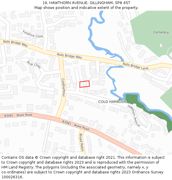 19, HAWTHORN AVENUE, GILLINGHAM, SP8 4ST: Location map and indicative extent of plot