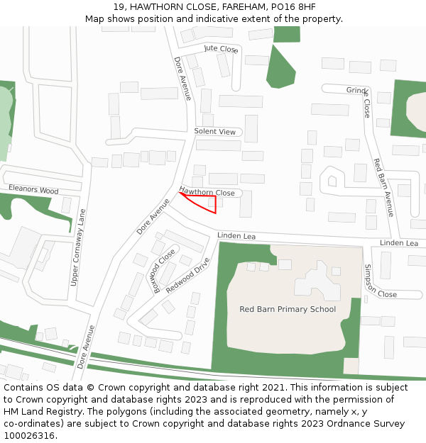 19, HAWTHORN CLOSE, FAREHAM, PO16 8HF: Location map and indicative extent of plot