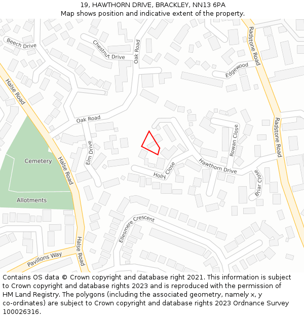 19, HAWTHORN DRIVE, BRACKLEY, NN13 6PA: Location map and indicative extent of plot