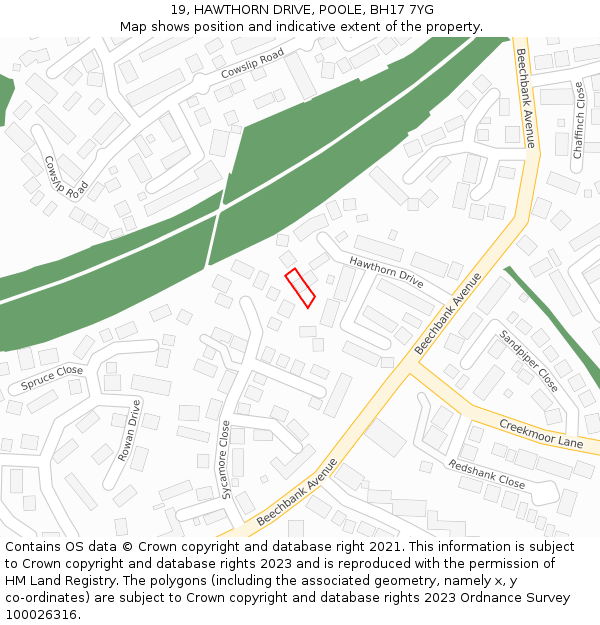 19, HAWTHORN DRIVE, POOLE, BH17 7YG: Location map and indicative extent of plot