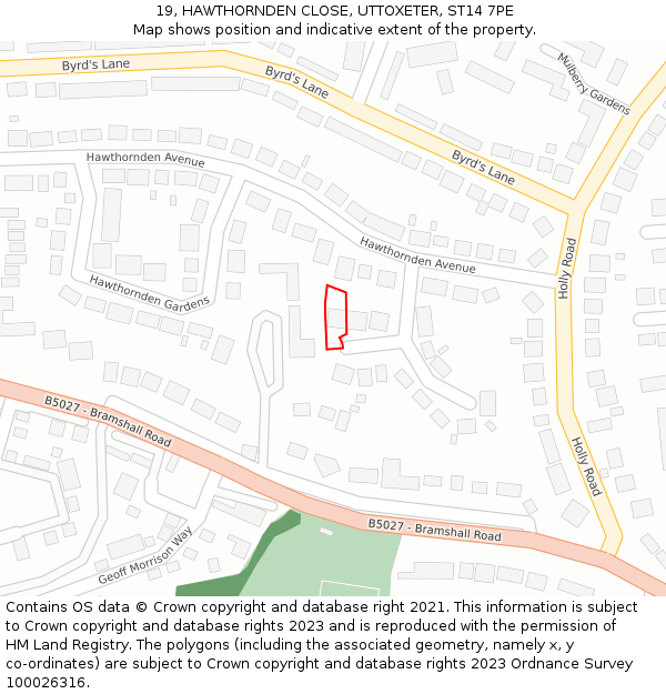 19, HAWTHORNDEN CLOSE, UTTOXETER, ST14 7PE: Location map and indicative extent of plot