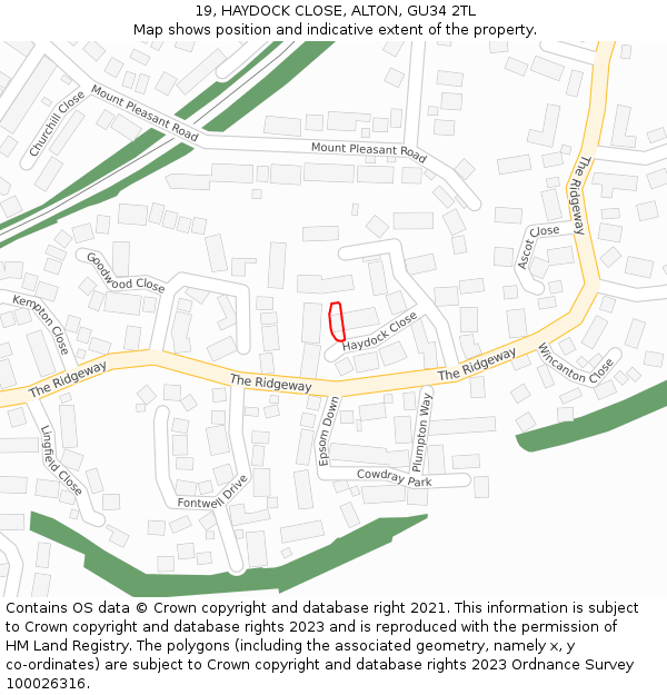 19, HAYDOCK CLOSE, ALTON, GU34 2TL: Location map and indicative extent of plot