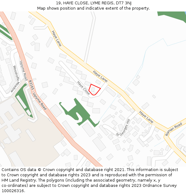 19, HAYE CLOSE, LYME REGIS, DT7 3NJ: Location map and indicative extent of plot