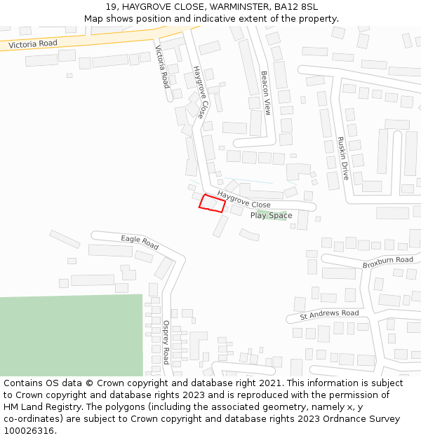 19, HAYGROVE CLOSE, WARMINSTER, BA12 8SL: Location map and indicative extent of plot