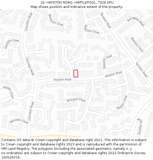 19, HAYSTON ROAD, HARTLEPOOL, TS26 0PU: Location map and indicative extent of plot