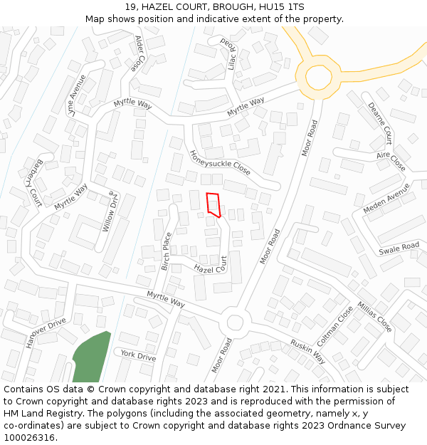 19, HAZEL COURT, BROUGH, HU15 1TS: Location map and indicative extent of plot