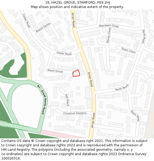 19, HAZEL GROVE, STAMFORD, PE9 2HJ: Location map and indicative extent of plot