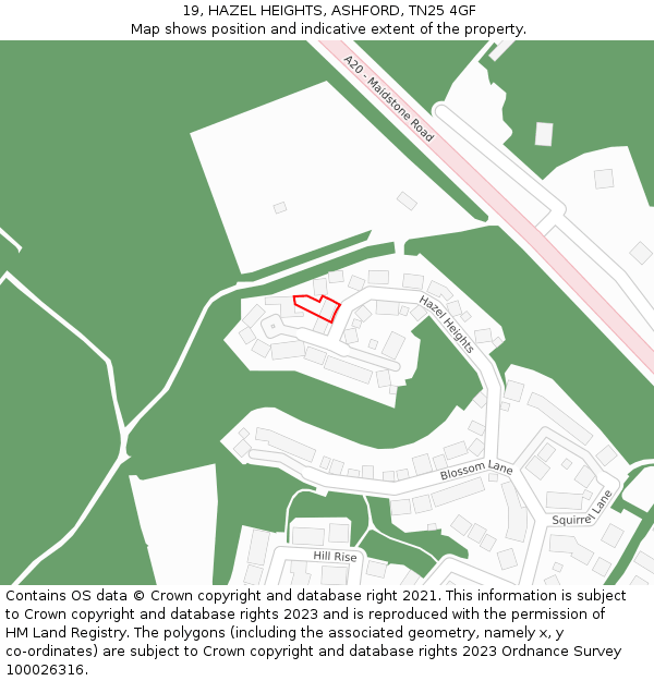 19, HAZEL HEIGHTS, ASHFORD, TN25 4GF: Location map and indicative extent of plot