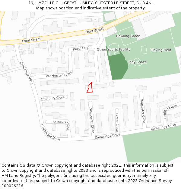 19, HAZEL LEIGH, GREAT LUMLEY, CHESTER LE STREET, DH3 4NL: Location map and indicative extent of plot