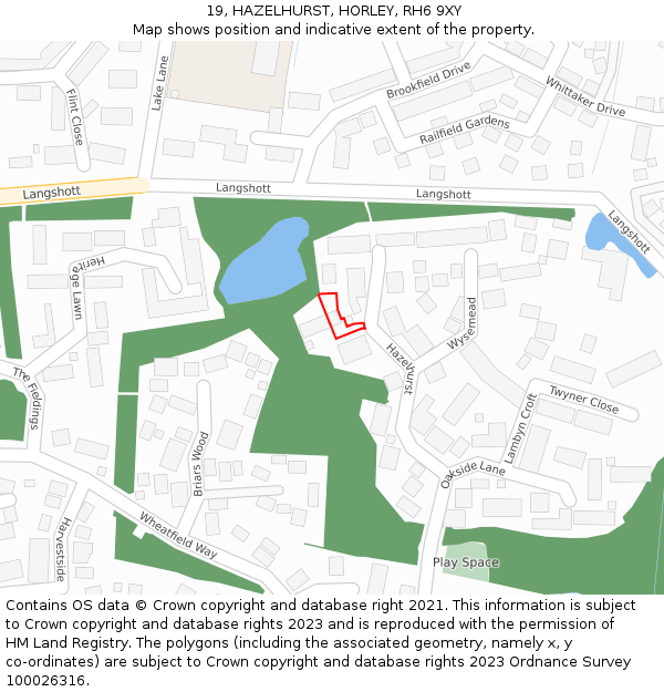 19, HAZELHURST, HORLEY, RH6 9XY: Location map and indicative extent of plot