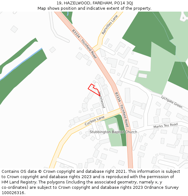 19, HAZELWOOD, FAREHAM, PO14 3QJ: Location map and indicative extent of plot