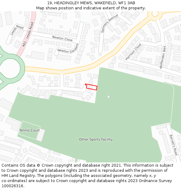 19, HEADINGLEY MEWS, WAKEFIELD, WF1 3AB: Location map and indicative extent of plot