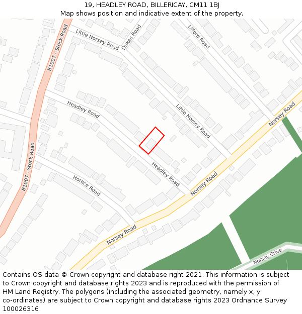 19, HEADLEY ROAD, BILLERICAY, CM11 1BJ: Location map and indicative extent of plot
