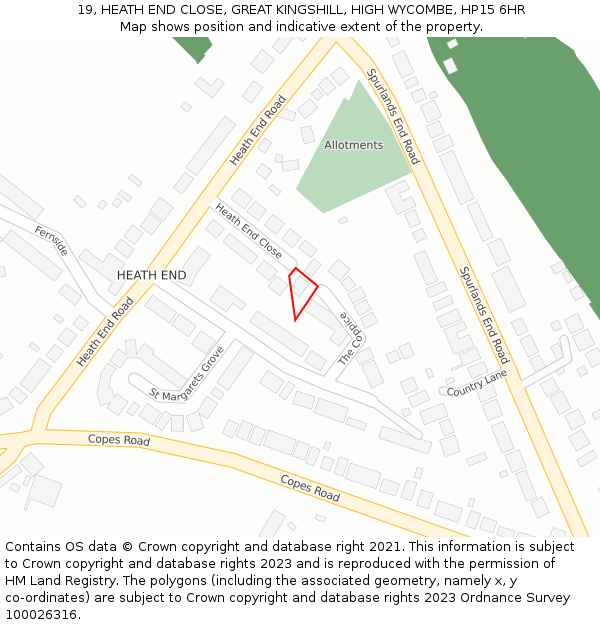 19, HEATH END CLOSE, GREAT KINGSHILL, HIGH WYCOMBE, HP15 6HR: Location map and indicative extent of plot