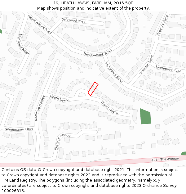 19, HEATH LAWNS, FAREHAM, PO15 5QB: Location map and indicative extent of plot