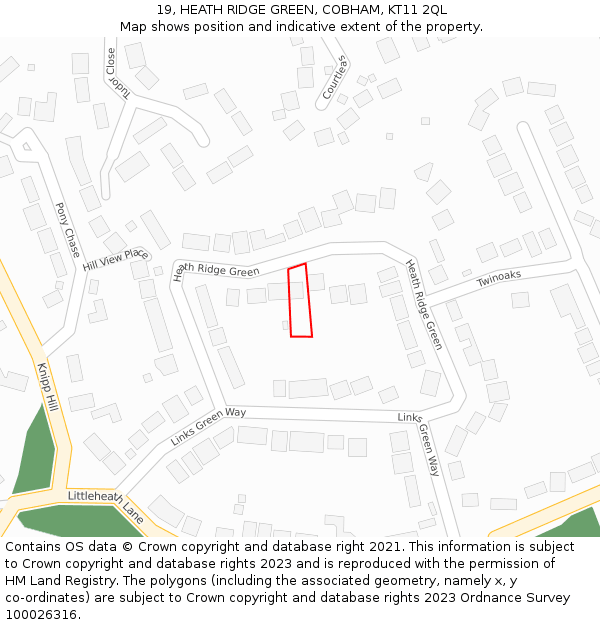 19, HEATH RIDGE GREEN, COBHAM, KT11 2QL: Location map and indicative extent of plot