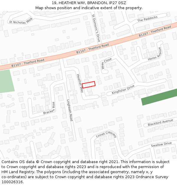19, HEATHER WAY, BRANDON, IP27 0SZ: Location map and indicative extent of plot