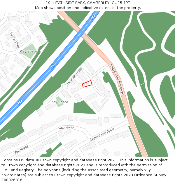 19, HEATHSIDE PARK, CAMBERLEY, GU15 1PT: Location map and indicative extent of plot