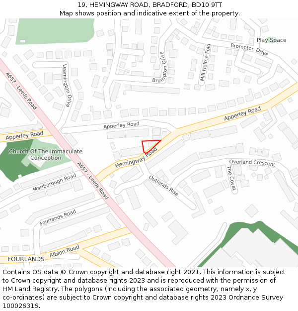 19, HEMINGWAY ROAD, BRADFORD, BD10 9TT: Location map and indicative extent of plot