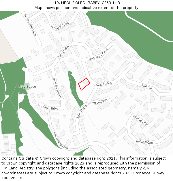 19, HEOL FIOLED, BARRY, CF63 1HB: Location map and indicative extent of plot