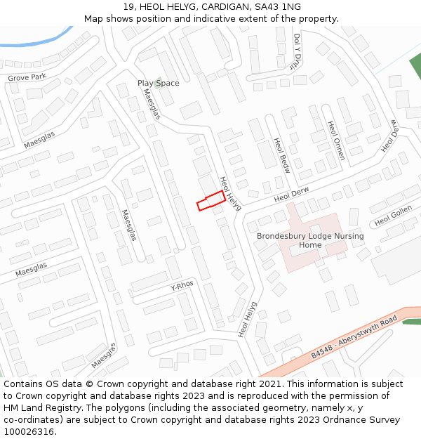 19, HEOL HELYG, CARDIGAN, SA43 1NG: Location map and indicative extent of plot