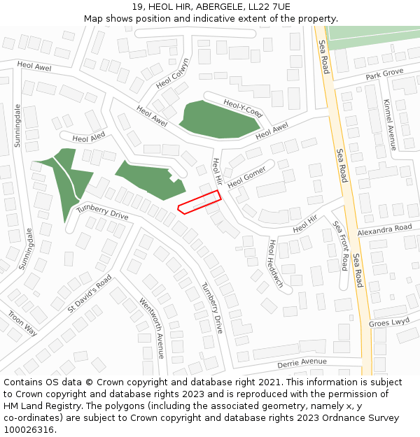 19, HEOL HIR, ABERGELE, LL22 7UE: Location map and indicative extent of plot